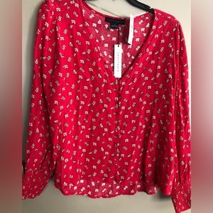 NWT  SANCTUARY Artificial Bloom Red Peasant Blouse  Size S  $89